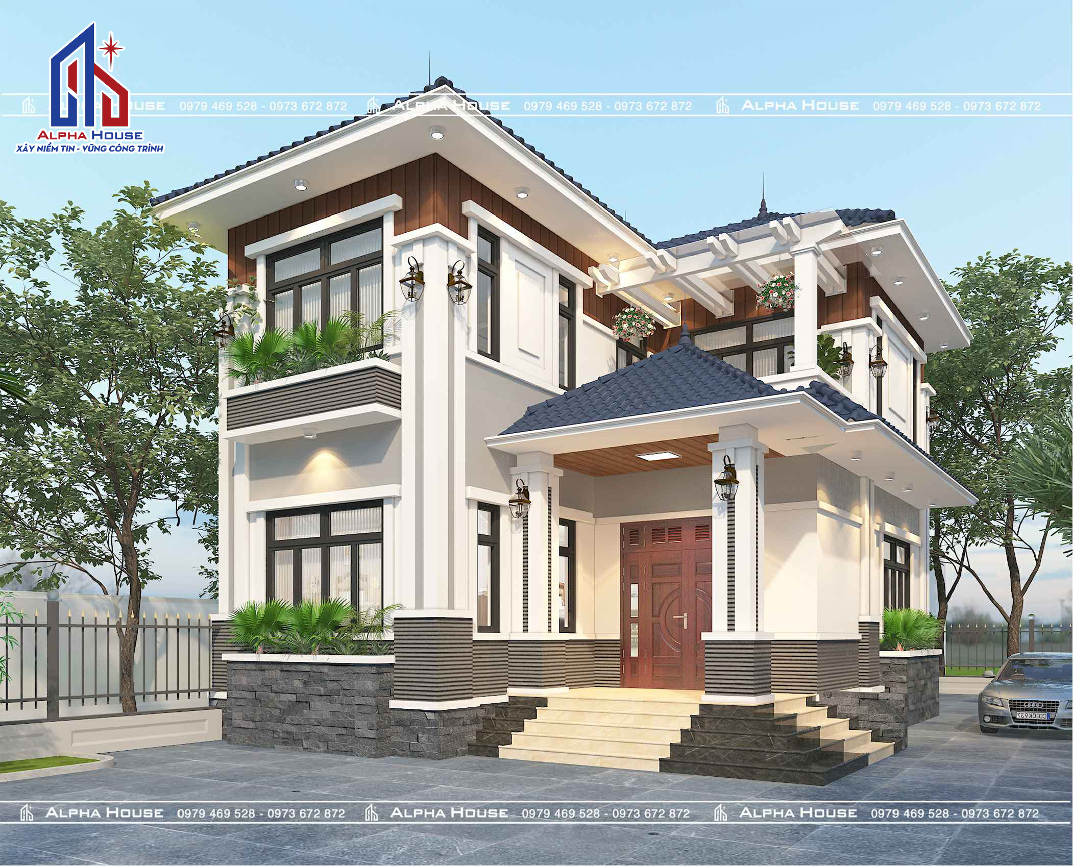 THIẾT KẾ NHÀ MÁI NHẬT - 2 TẦNG 1 TUM - ANH ĐỊNH